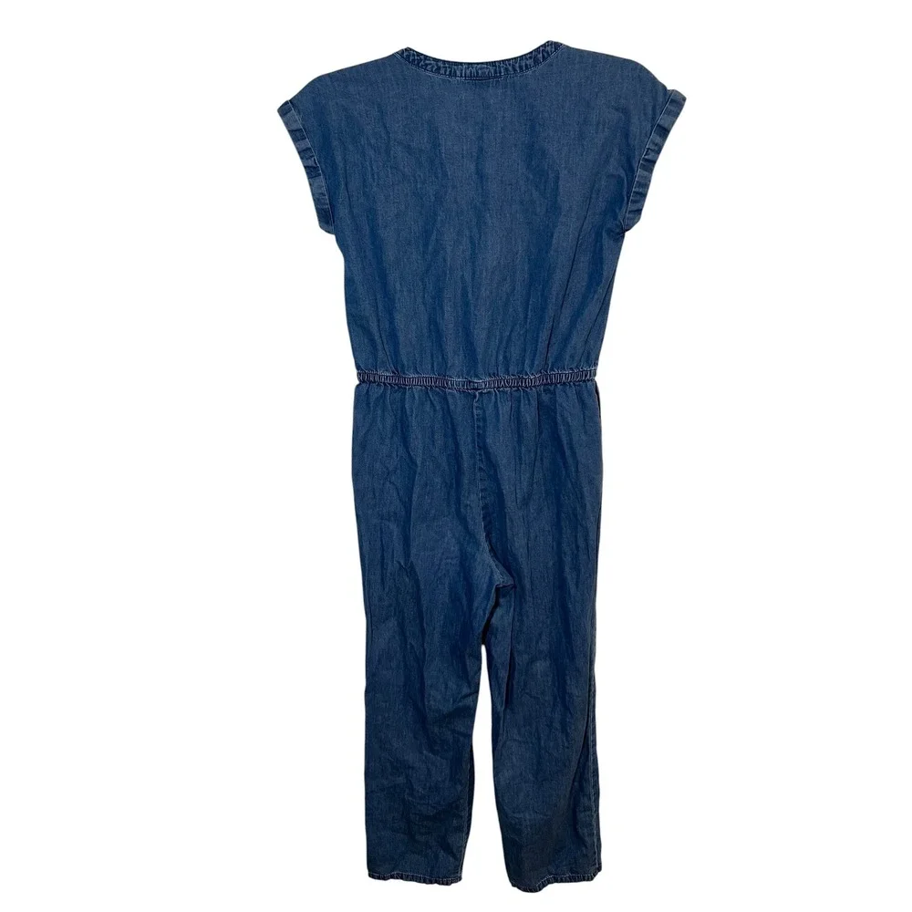 Cat & Jack Jumpsuit Denim Button Front Elastic Waist Casual Blue Girls L 10/12
